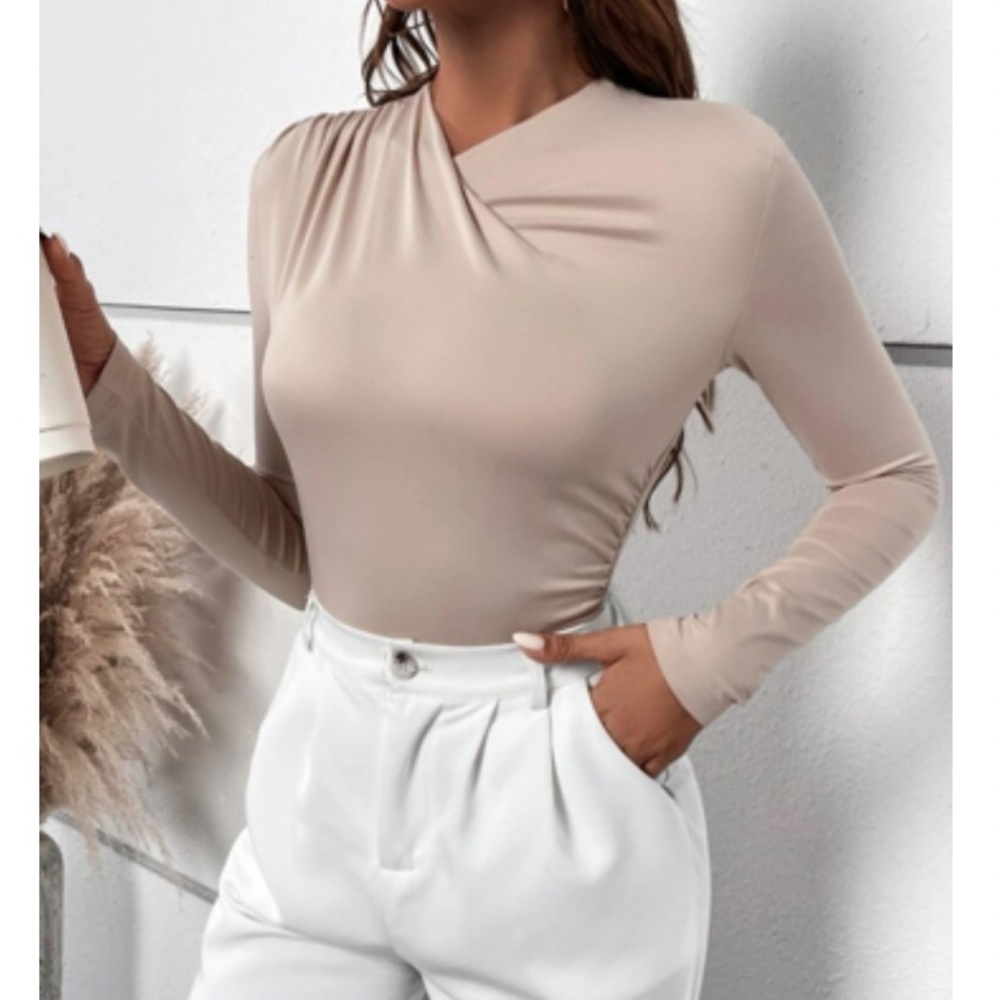 Luxe asymmetrical neck wrap detail top